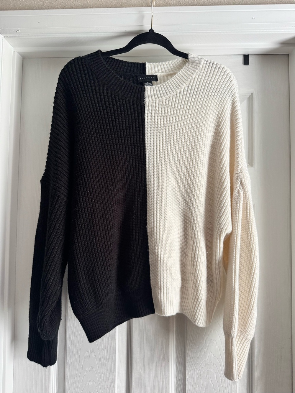 Sanctuary Two-Tone Black & Cream Ribbed Crew Sweater